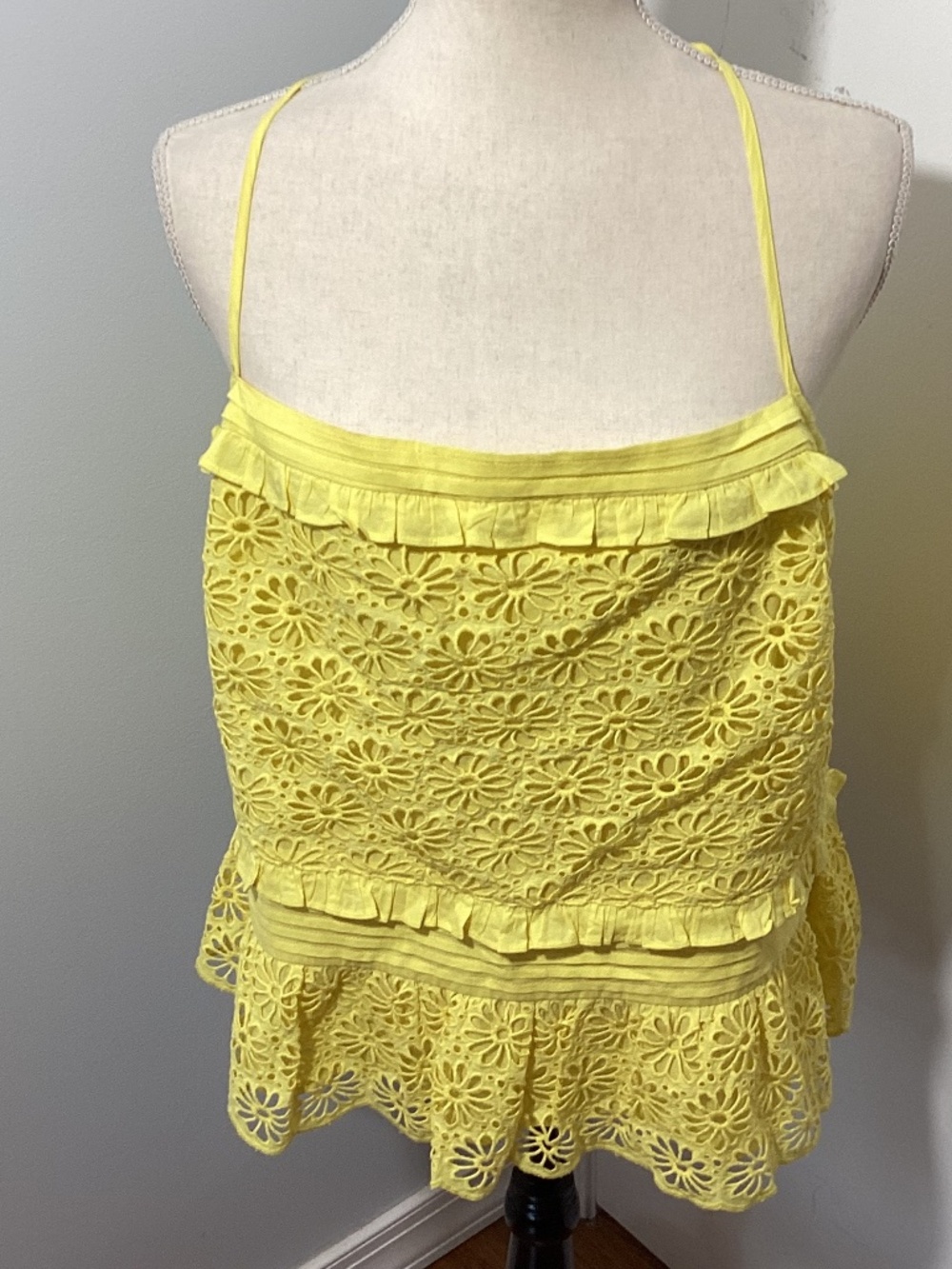 NWT J.CREW XXL YELLOW EYELET CAMISOLE RUFFLE HEM SPAGHETTI STRAPS